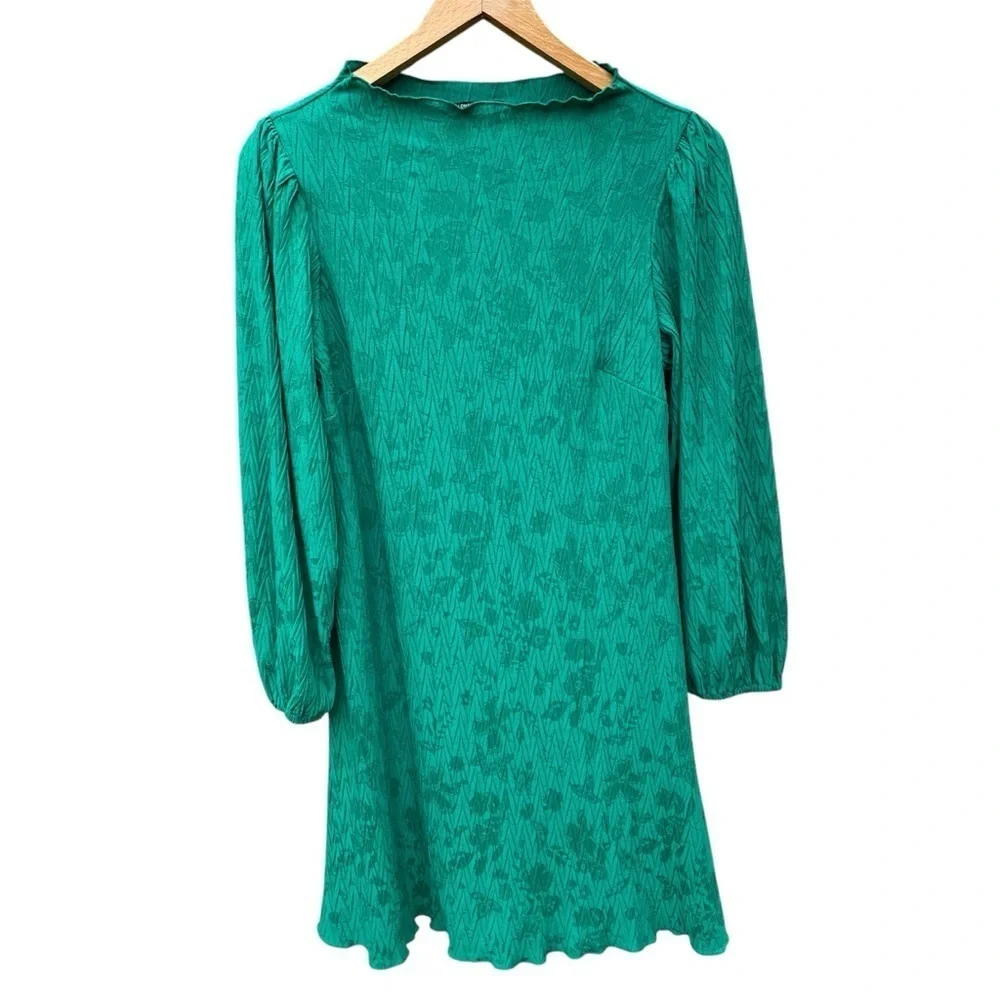 Maggy London NWT Long Sleeve Jacquard Shift Dress Green Large Christmas Holiday